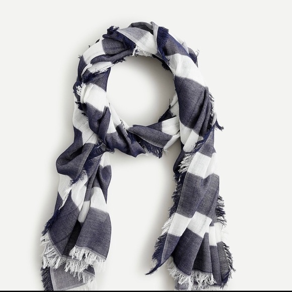J. Crew Accessories - J. CREW Navy and White Fringe Trim Scarf | NWT | One Size